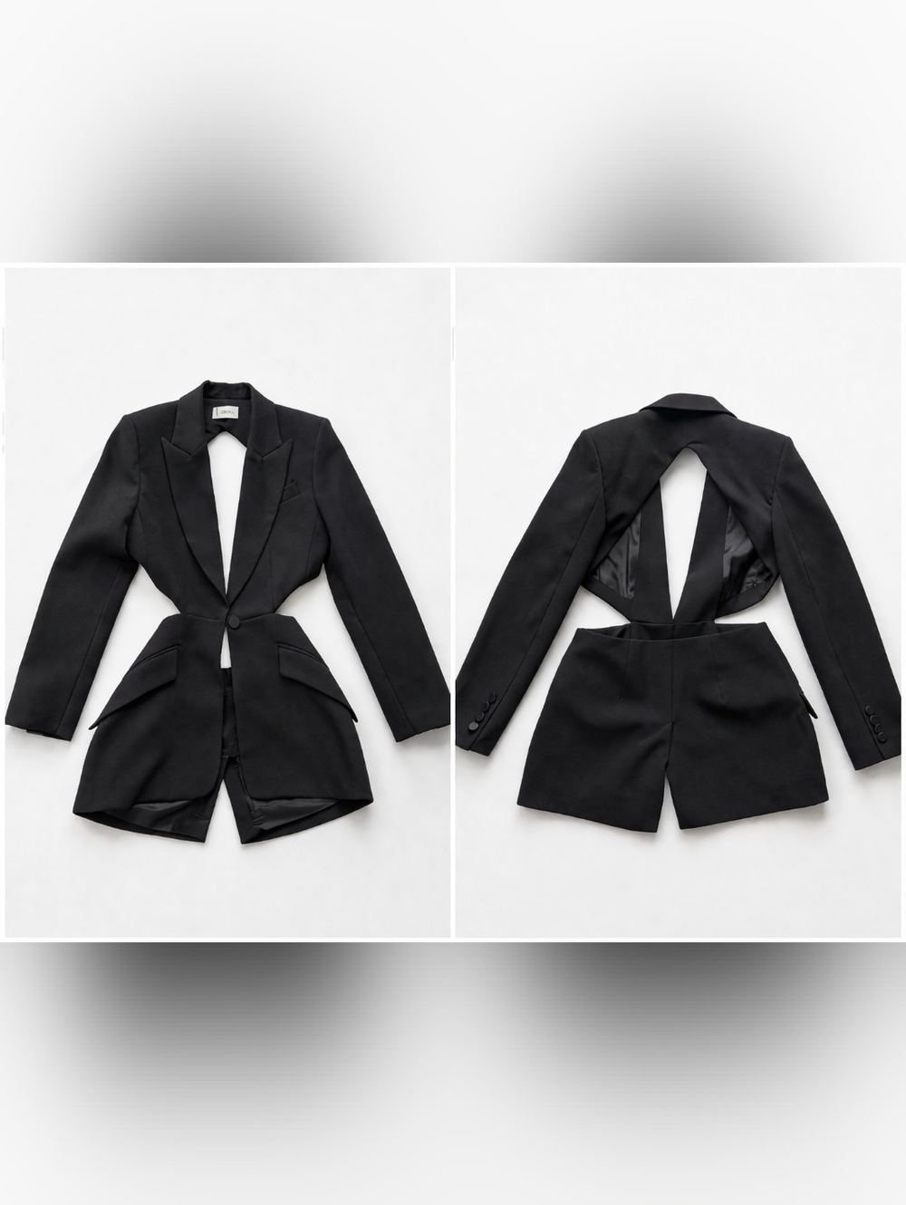 ASOS Black Cutout Tailored Blazer with Skirt-Front Detail